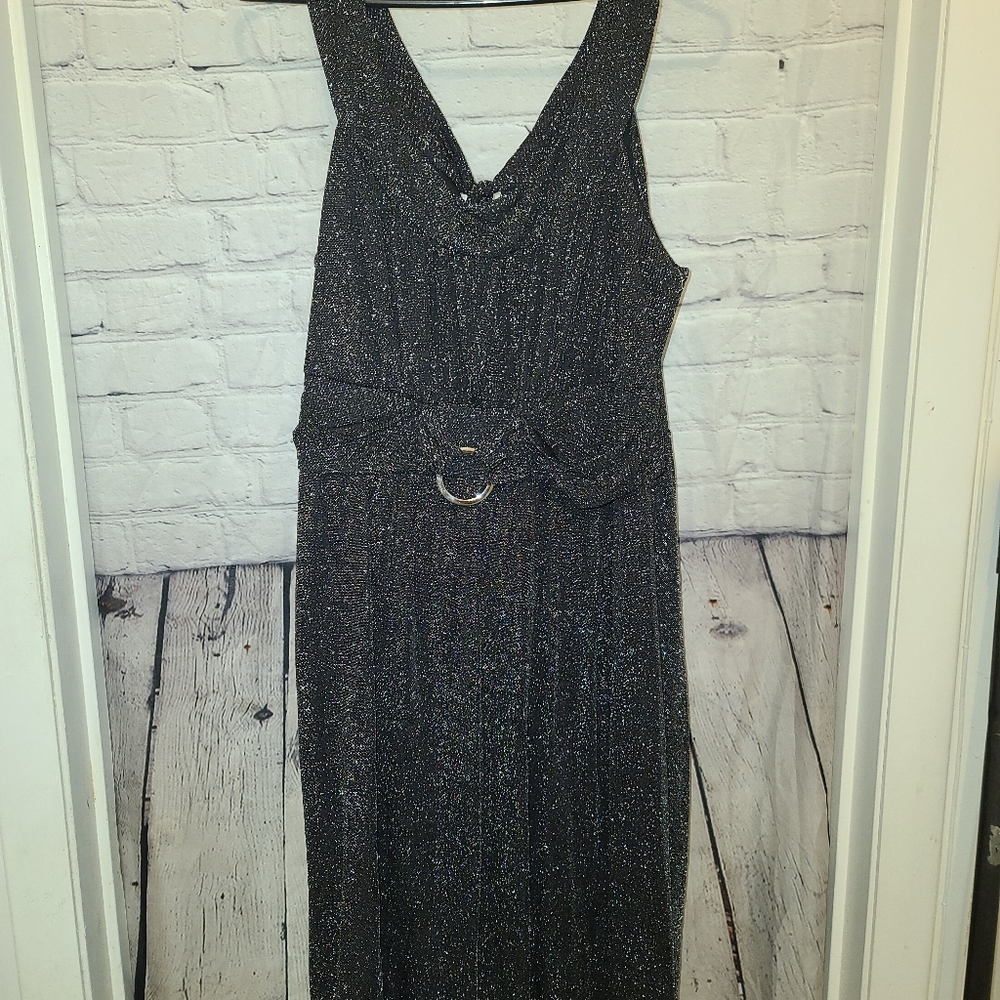 Black glitter sleeveless cocktail dress NWT US 16